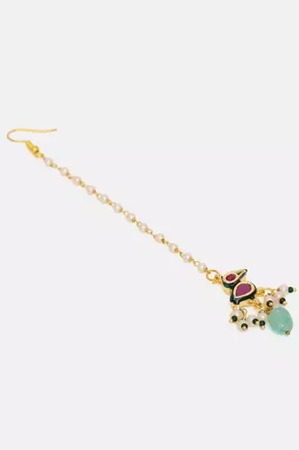 Gold plated kundan multicolor Stone maang tikka