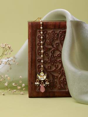 Gold plated kundan pink stone maang tikka 2