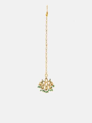 Gold plated kundan green stone maang tikka 3