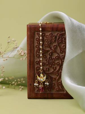 Gold plated kundan red stone maang tikka 2