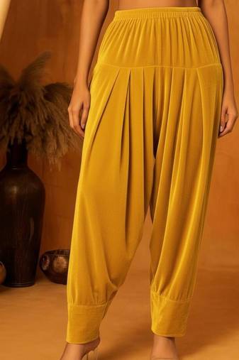 Yellow plain velvet salwar