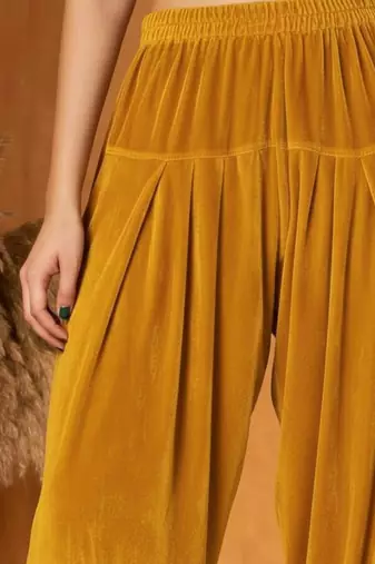 Yellow plain velvet salwar