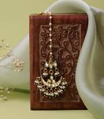 Gold plated kundan green stone maang tikka