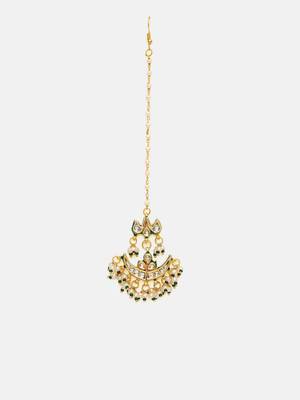 Gold plated kundan green stone maang tikka 2