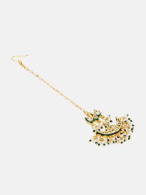 Gold plated kundan green stone maang tikka 3