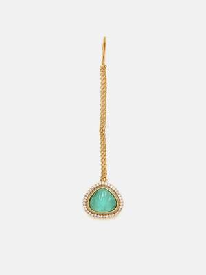 Gold plated kundan green stone maang tikka 3