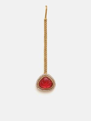 Gold plated kundan red stone maang tikka 3