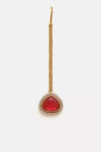 Gold plated kundan red stone maang tikka