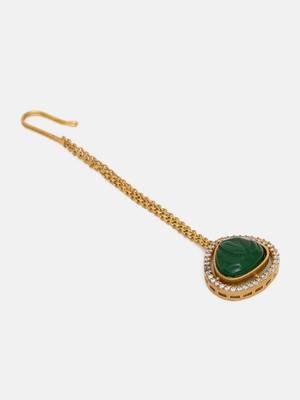 Gold plated kundan green stone maang tikka 4
