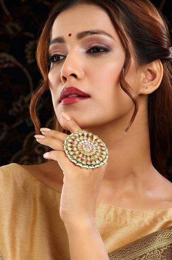 Gold plated kundan multicolor Stone ring