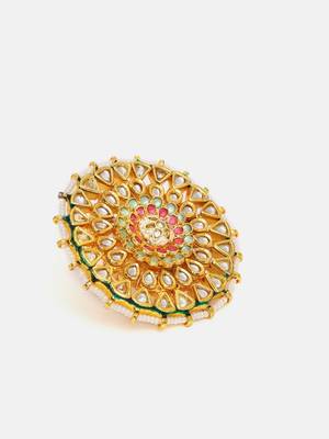 Gold plated kundan multicolor Stone ring 4