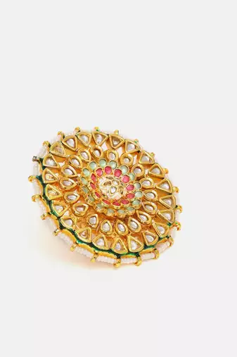 Gold plated kundan multicolor Stone ring
