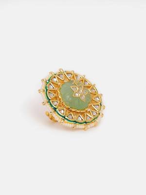 Gold plated kundan green stone ring 3