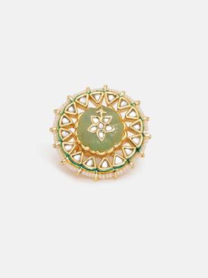 Gold plated kundan green stone ring 4