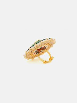 Gold plated kundan green stone ring 5