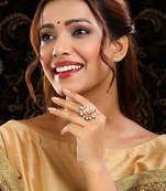 Gold plated kundan pink stone ring