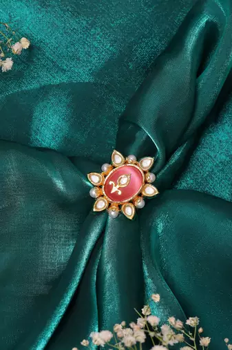 Gold plated kundan pink stone ring