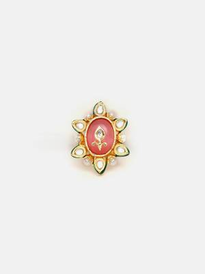 Gold plated kundan pink stone ring 3