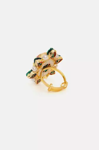 Gold plated kundan pink stone ring