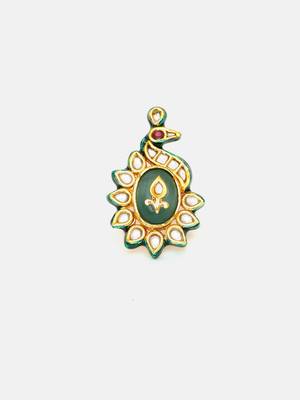 Gold plated kundan green stone ring 3