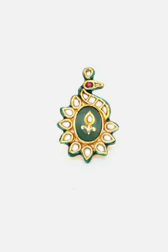 Gold plated kundan green stone ring