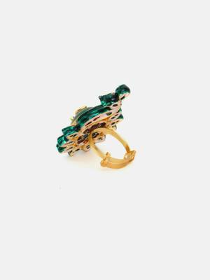 Gold plated kundan green stone ring 5