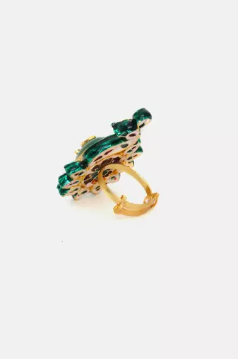 Gold plated kundan green stone ring