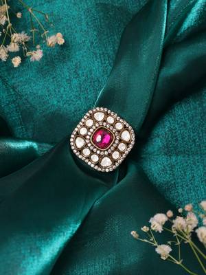 Gold plated kundan red stone ring 2