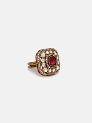Gold plated kundan red stone ring 4