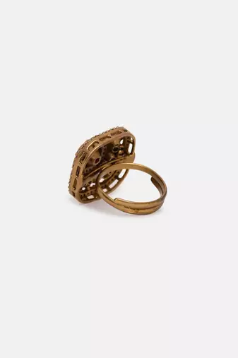 Gold plated kundan red stone ring