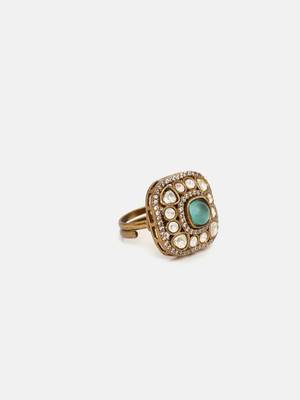 Gold plated kundan green stone ring 4