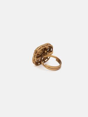 Gold plated kundan green stone ring 5