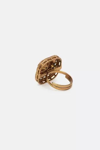 Gold plated kundan green stone ring