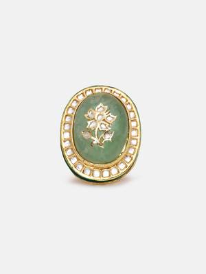 Gold plated kundan green stone ring 3