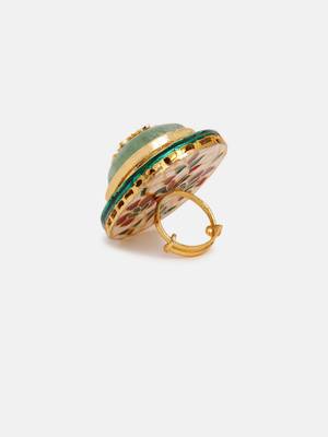 Gold plated kundan green stone ring 5
