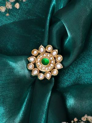 Gold plated kundan green stone ring 2