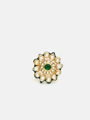Gold plated kundan green stone ring 3