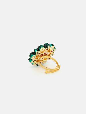 Gold plated kundan green stone ring 5