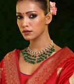Gold plated kundan green stone necklace