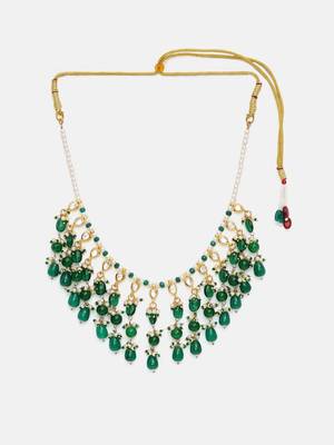 Gold plated kundan green stone necklace 3