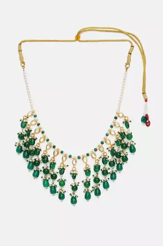Gold plated kundan green stone necklace