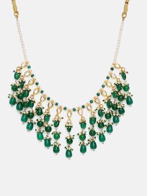 Gold plated kundan green stone necklace 4