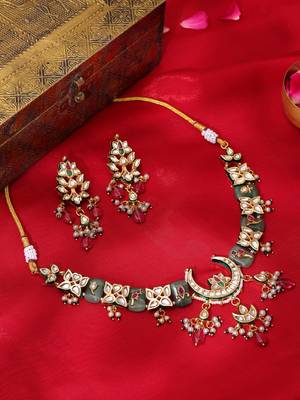 Gold plated kundan Multicolor stone choker Necklace Set 2