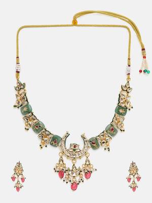 Gold plated kundan Multicolor stone choker Necklace Set 3