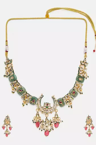 Gold plated kundan Multicolor stone choker Necklace Set