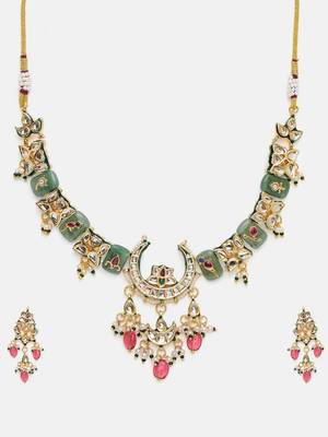 Gold plated kundan Multicolor stone choker Necklace Set 4