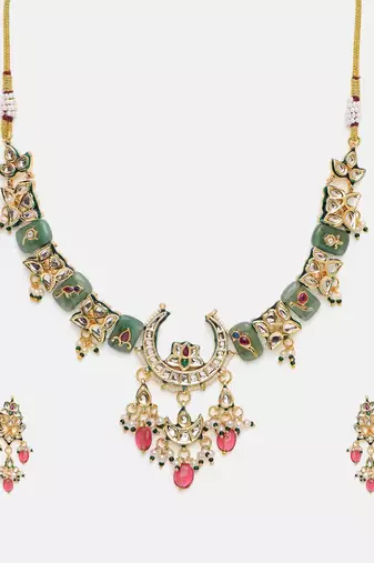 Gold plated kundan Multicolor stone choker Necklace Set