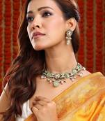 Gold plated kundan green stone Necklace Set