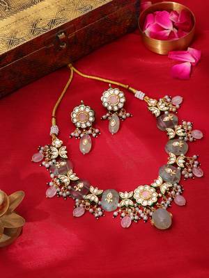 Gold plated kundan green stone Necklace Set 2