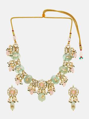 Gold plated kundan green stone Necklace Set 3